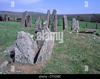 Reste der Cairnholy Standing Stones am Begräbnis Kammer Standort Stockfoto