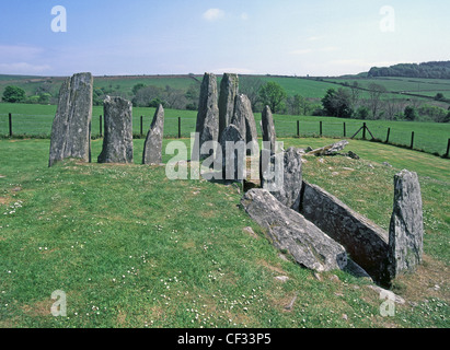 Reste von Cairnholy stehende Steine an der Grabkammer website Creetown Torhaus der Flotte Dumfries und Galloway Schottland Großbritannien Stockfoto