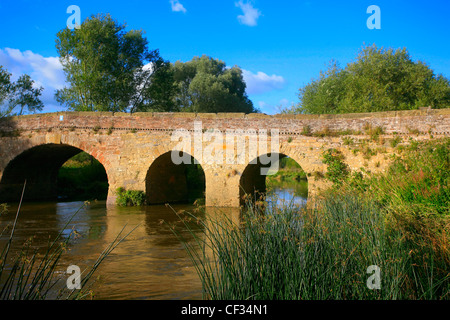 Die mittelalterliche Brücke über den Fluss Avon in Bilovec. Stockfoto