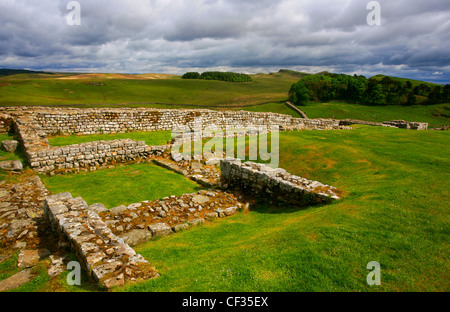 Nordtor des römischen Kastells Housesteads, die vollständigste römisches Kastell in Großbritannien am Hadrianswall. Stockfoto