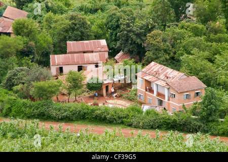 Typische madagassische Dorf in der Nähe von Antsirabe, Hochland von Madagaskar Stockfoto