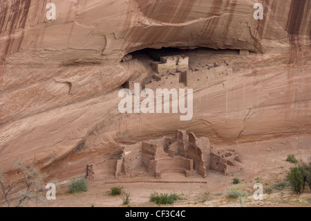 Anasazi Ruinen 'Weißes Haus' am Canyon de Chelly, Arizona, Piktogramme an der Wand. Stockfoto