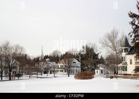 Ein Winter-Blick auf die historische Stadt Walpole, New Hampshire Stockfoto