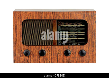 Grunge retro Holz Radio auf weißen Hintergrund isoliert Stockfoto