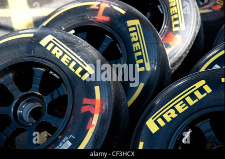 Pirelli-Reifen, Formel1 Tests Sitzungen in der Nähe von Barcelona im Februar 2012. Stockfoto