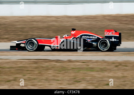 Timo Glock (GER), Marussia F1 Team-Cosworth, Rennwagen während der Formel-1-Tests Sitzungen in der Nähe von Barcelona im Februar 2012. Stockfoto