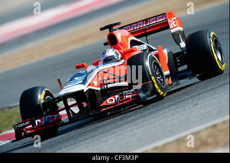 Timo Glock (GER), Marussia F1 Team-Cosworth, Rennwagen während der Formel-1-Tests Sitzungen in der Nähe von Barcelona im Februar 2012. Stockfoto