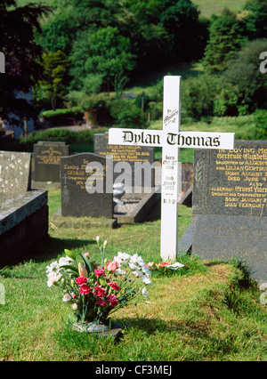 Das Grab des walisischen Dichter und Schriftsteller Dylan Marlais Thomas (1914-53) und seine Frau Caitlin Thomas (geb. Caitlin Macnamara, 1913-94) ich Stockfoto