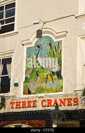 Drei Kraniche Pub Schild, St Sampson Square. Stockfoto