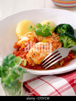 Leckere Diät kombinieren Ihren Tag finden den richtigen Weg und Sie leckere Gerichte, dass Arbeit Justyou Fisch in Tomatensauce, Kabeljau in Stockfoto