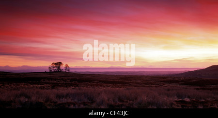 Schönen roten Himmel bei Tagesanbruch über den North Yorkshire Moors. Stockfoto