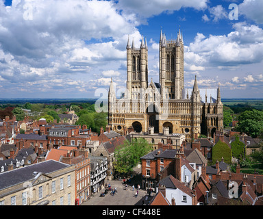 Luftaufnahme des Lincoln Kathedrale und Altstadt. Stockfoto