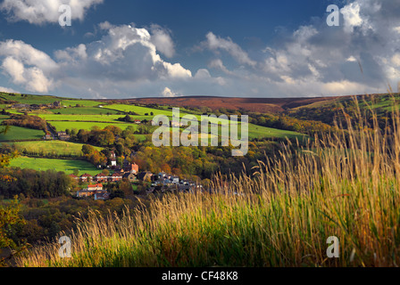 Blick über das Dorf Grosmont in den North York Moors National Park. Stockfoto