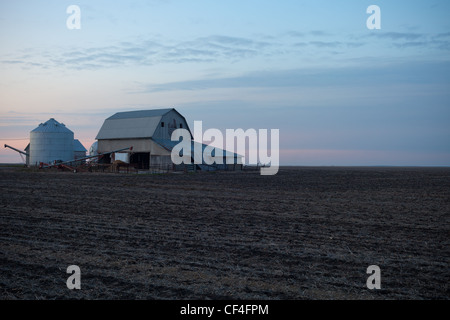 Eine große Scheune in ein leeres Feld im ländlichen Illinois im winter Stockfoto