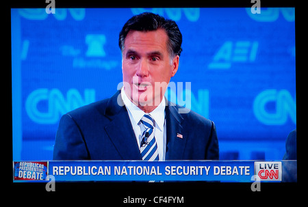 Mitt Romney am 2012 Republican National Sicherheitsdebatte auf CNN TV-Nachrichten 22. November 2011 Stockfoto