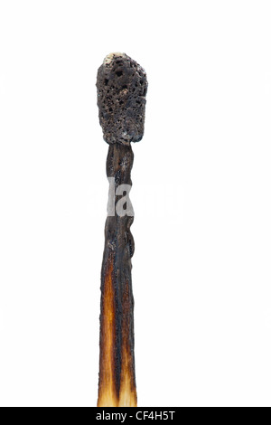 ein verbranntes Spiel hautnah. vor einem weißen Hintergrund Stockfoto