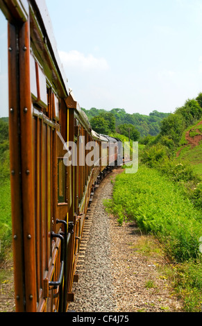 Die Aussicht von einem Wagen auf der Snowdon Mountain Railway. Stockfoto