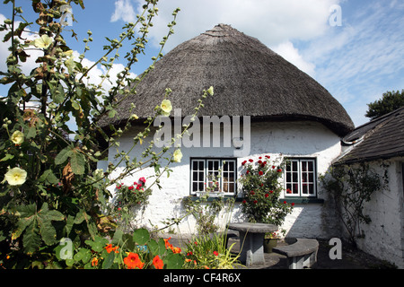 Reetdachhaus in Adare, einem kleinen Dorf berühmt für seine Antiquitätenläden. Stockfoto