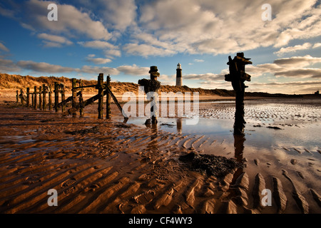 Spurn Point Leuchttürme am Spurn Head, einem schmalen Sand spucken über 3 Meilen lang, das Nordufer des Humber Mündung bildet. Stockfoto