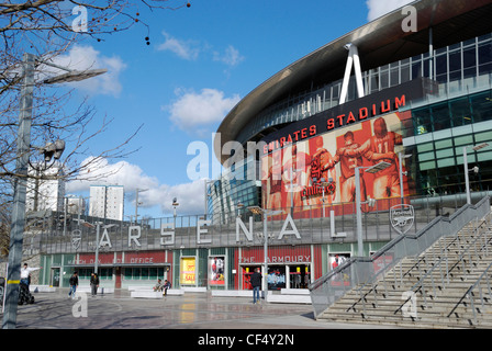 Das Exterieur des Emirates Stadium, Heimat von Arsenal Football Club. Stockfoto