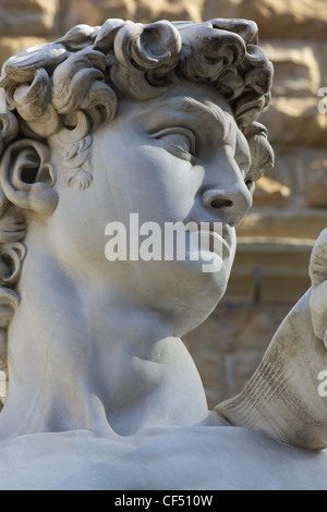Detail der Statue des David von Michelangelo, Piazza della Signoria, Florenz, Toskana, Italien, Europa Stockfoto