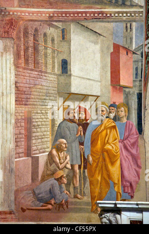 St Peter heilt die Kranken, von Masaccio, Brancacci Kapelle, Kirche Santa Maria del Carmine, Florenz, Toskana Italien Stockfoto