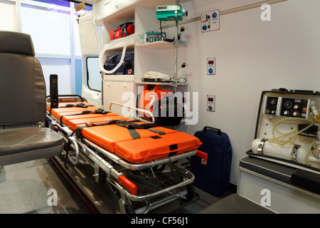 Ausrüstung für Krankenwagen. Blick aus dem Inneren. Stockfoto