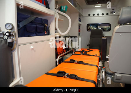 Ausrüstung für Krankenwagen. Blick aus dem Inneren. Stockfoto