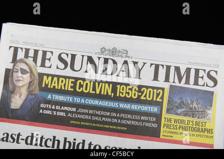 Die Titelseite der The Sunday Times, einer britischen nationalen Sonntagszeitung.  (26. Februar 2012) Stockfoto