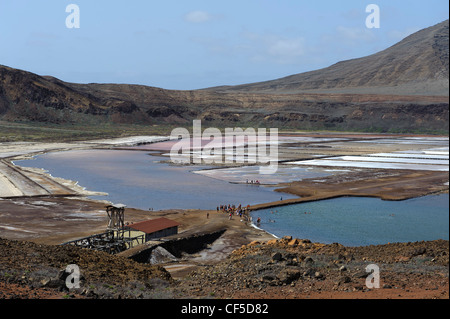 Salinen in den Krater eines Vulkans, Pedra de Lume, Insel Sal, Kapverdische Inseln, Afrika Stockfoto