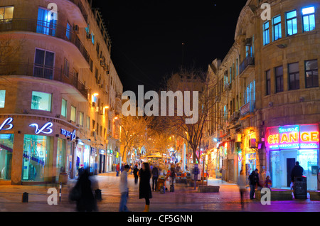 Ben-Yehuda-Straße, der wichtigsten Nachtleben und Tourismus-Destination in Jerusalem, Israel. Stockfoto