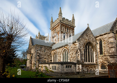 Wimborne Minster, von den Normannen zwischen 1120 und 1180 errichtet. Stockfoto