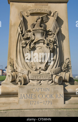 Detail der Statue von Captain James Cook hautnah. Alle Captain Cook vier Schiffe - Endeavour, Auflösung, Abenteuer und Entdeckung wer Stockfoto