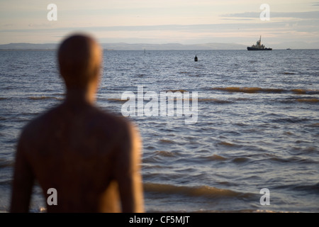 Ein Blick auf das Meer von Crosby Strand. Crosby Strand ist eine riesige Sandfläche, wo buffets der irischen See, die Dünen und die 100 ich Stockfoto