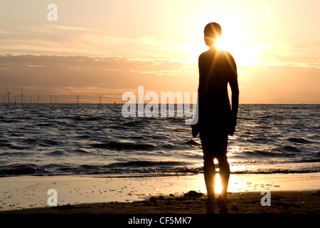 Ein Blick auf das Meer von Crosby Strand. Crosby Strand ist eine riesige Sandfläche, wo buffets der irischen See, die Dünen und die 100 ich Stockfoto