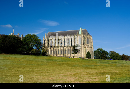 Lancing College Chapel in der englischen Gotik des 14. Jahrhunderts gebaut. Die Grundsteinlegung der Kapelle war in 186 Stockfoto