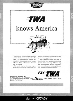 TWA Airline Anzeige 1953 erschienen in der britischen Stockfoto