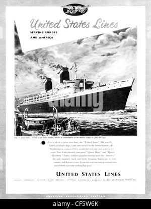 United States Lines Kreuzfahrt Schiff reisen Anzeige aus dem Jahr 1953 Stockfoto