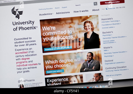 Universität von Phoenix-Webseite Stockfoto