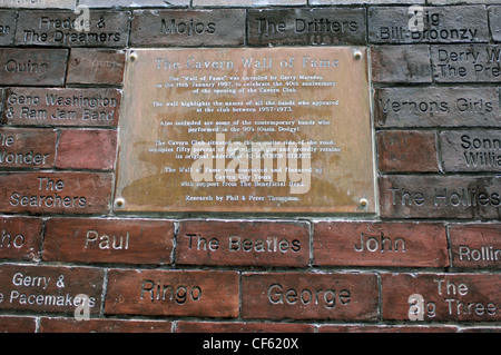 Der Cavern Wall of Fame, Liverpool, England. Stockfoto