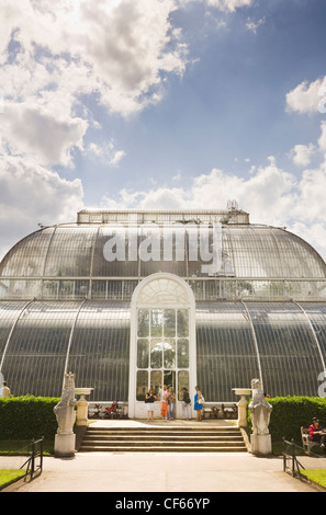 Eintritt in das Palmenhaus in Kew Gardens, der weltweit wichtigsten erhaltenen viktorianischen Glas und Eisen. Stockfoto