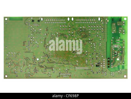 Elektrische Leiterplatte auf weißem Hintergrund Stockfoto
