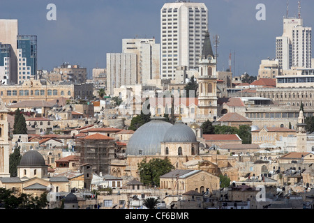 Blick auf alte Jerusalem und die Grabeskirche Stockfoto