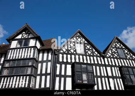 Schwarz / weiß Fachwerk Gebäude im Stadtteil Frankwell der historischen Marktstadt von Shrewsbury. Stockfoto