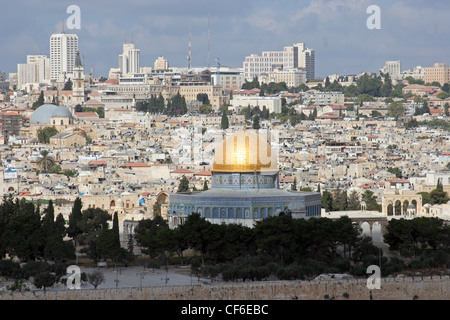 Auf alten Jerusalem und Kuppel des Tempels Rock anzeigen Stockfoto