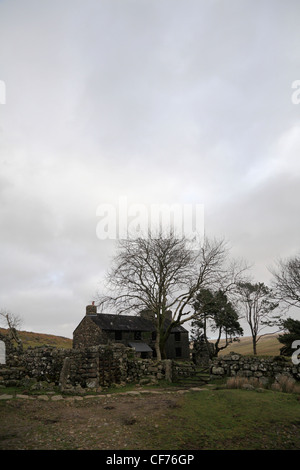 Ditsworthy Warren House auf Dartmoor inmitten Stephen Spielbergs Film The War Horse ein Speicherort für die Bauernhaus-Film. Stockfoto