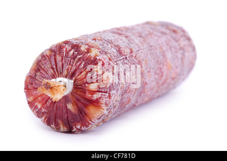 Geräucherte Wurst isoliert auf weiss Stockfoto