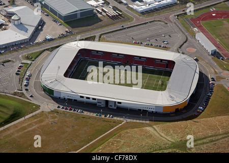 Luftaufnahme des Doncaster Rovers Fußballplatz - das Eco-Power Stadium Stockfoto