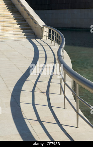 Detail-Schattenwurf durch eine geschwungene Handlauf am Guggenheim Museum, Baskenland, Spanien Stockfoto