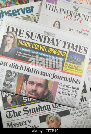 Die Sunday Times sitzen auf der anderen UK nationalen Qualitätszeitungen (The Observer, The Sunday Telegraph, The Independent). Stockfoto